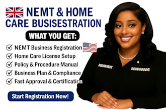 handle nemt registration, business license, policy manual, and compliance setup
