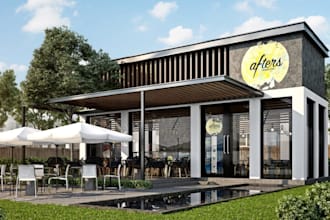 buildup 3d outdoor restaurant,render cafe interior,spa, bar design visualization
