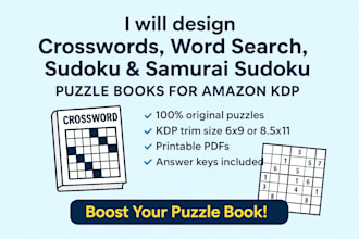 design crossword, word search, sudoku and samurai sudoku puzzle books for amazon