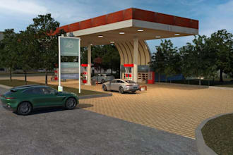 rebuild 3d petrol station,gas station design,evcharging station,3d plan,walkthru