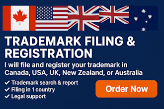 file and register your trademark in canada USA UK new zealand or australia