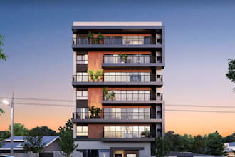 reconstruct 3d unit apartment,highrise building exterior, conference room render