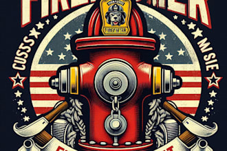 design high quality fire fighter mascot logo with t shirt design