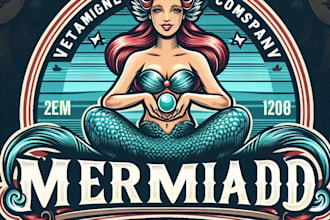 design unique mermaid logo with t shirt design