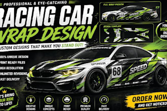 design professional  racing car wrap, vehicle wrap and livery
