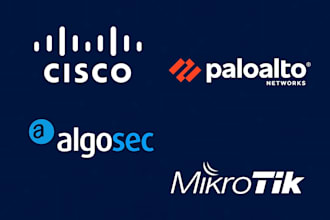 configure cisco, palo alto, algosec and mikrotik devices as per your requirement