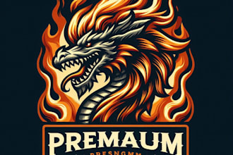 design premium vintage dragon head fire mascot logo t shirt design