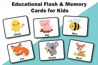 design educational kids playing card game animal memory flash card box mockup