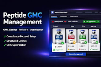 manage peptide gmc listings and fix policy errors for approval