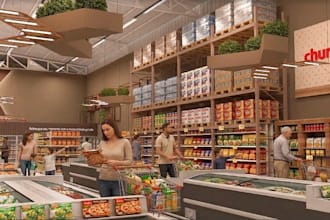 design 3d beautiful supermarkets, stores, brands, retail shops interior exterior