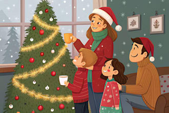 draw stylized christmas family portrait