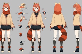 design professional furry character ref sheet, 2d anime sheet with unique detail