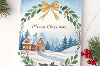 draw christmas card, invitation with watercolor