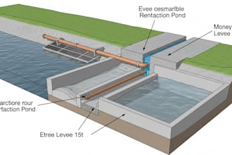 do a realistic 3d drainage, levee, channel and hydraulic structure cross section