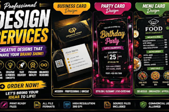 design professional business card design, party card and menu card