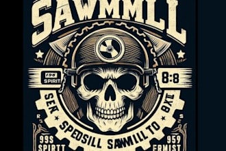 create retro custom skull sawmill logo