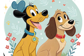 create disney pets portrait illustration in disney style