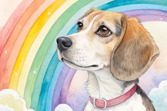 draw a rainbow watercolor portrait of your pet