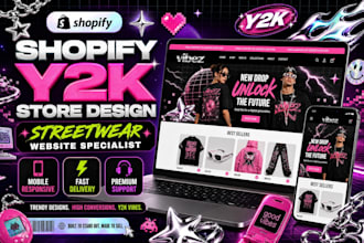 design y2k shopify clothing store, streetwear website, fashion brand redesign
