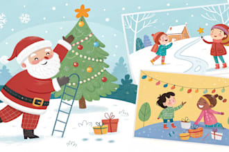 do christmas illustrations for children book, picture book coloring book, poster