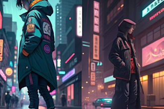 draw cyberpunk, lofi or streetwear anime illustrations
