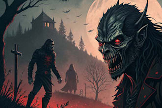 draw detailed dark brutal horror and heavy metal art