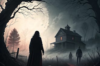 make a horror style illustration, artwork, cover