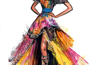 do a fashion illustration, sketch, portrait