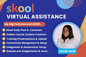 do skool community setup, skool online course, skool setup, skool management VA