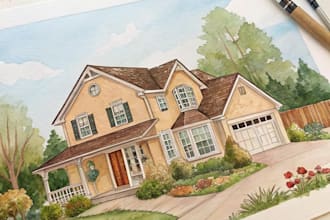 create a hand painted watercolor house portrait of your home