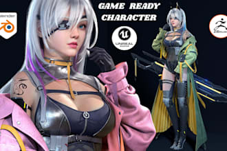 design stylized, realistic, or metahuman 3d game character for ue, unity, VR