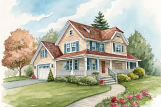 hand painted watercolor house portrait of your home