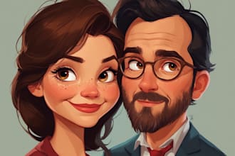 paint a romantic couple portrait in watercolor style