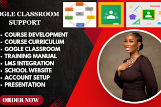 setup google classroom, course curriculum, lms website website kajabi