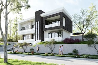 redesign modern 3d house exterior, brick facade, 3d visualization, cgi rendering