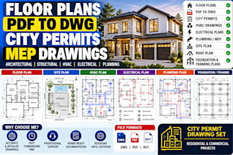 provide city permit drawings and convert blue prints to dwg