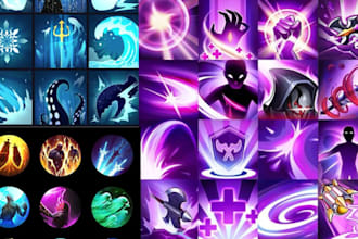 digitally paint 2d skill, 2d game icons, abilities, items, rank for your game