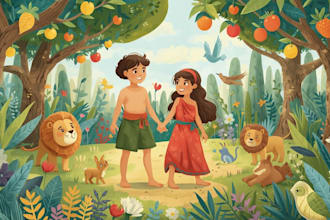 illustrate bible themed children story book illustrations, children book cover