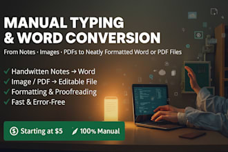 manually type handwritten or image documents into word or excel