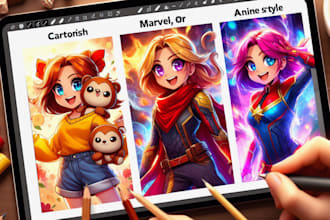 draw your character in cartoonish or marvel or anime style