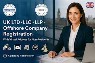 register llc, llp, UK ltd offshore company with virtual address for non resident