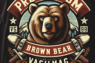 design  premium vintage brown bear mascot logo with t shirt design