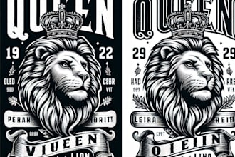 design  premium vintage queen lion mascot logo with t shirt design