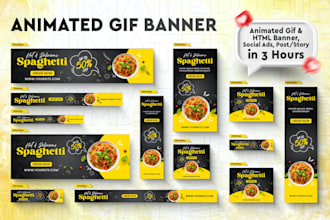 design animated GIF and HTML banner, social ads, post, story in 3 hours