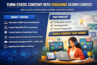 create interactive and engaging scorm using articulate storyline, adobecaptivate