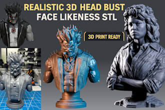 sculpt realistic 2d photo to 3d bust 3d face likeness head model stl 3d printing