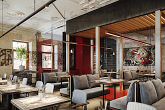 redesign 3d restaurant interior,bar design,commercial kitchen,fine dining layout