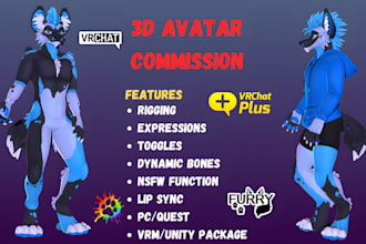 create 3d furry vrchat avatar, nsfw vtuber model, vrc character rigging