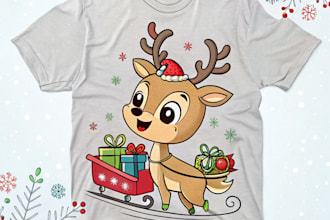 create trendy christmas tshirt design and custom christmas illustration