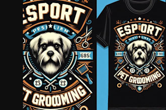 design retro t shirt esport pet grooming logo